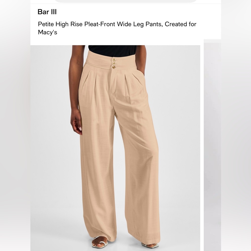 Bar III Petite High Rise Pleat-Front Wide Leg Pants